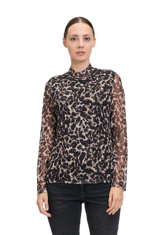 Betty&Co Kurzarmshirt Betty & Co Damen Leicht transparentes Shirt mit Stehkragen (1-tlg) Druck von Betty&Co