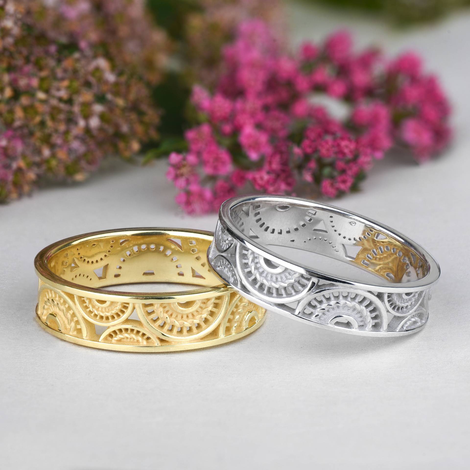 Passende Ringe Für Paare. 14K Oder 18K Gold Sonnen Ring Set. Seine Und Ihre Goldhochzeits-Ringe. Bräutigam Braut Schmuck Hochzeitstag von BettyJewelryEmotions