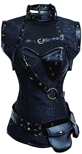 PANOZON Damen Steampunk Brokatmuster Corsage Korsett Vintage Retro Frauen Gothic Korsage(XXX-Large,Schwarz) von PANOZON