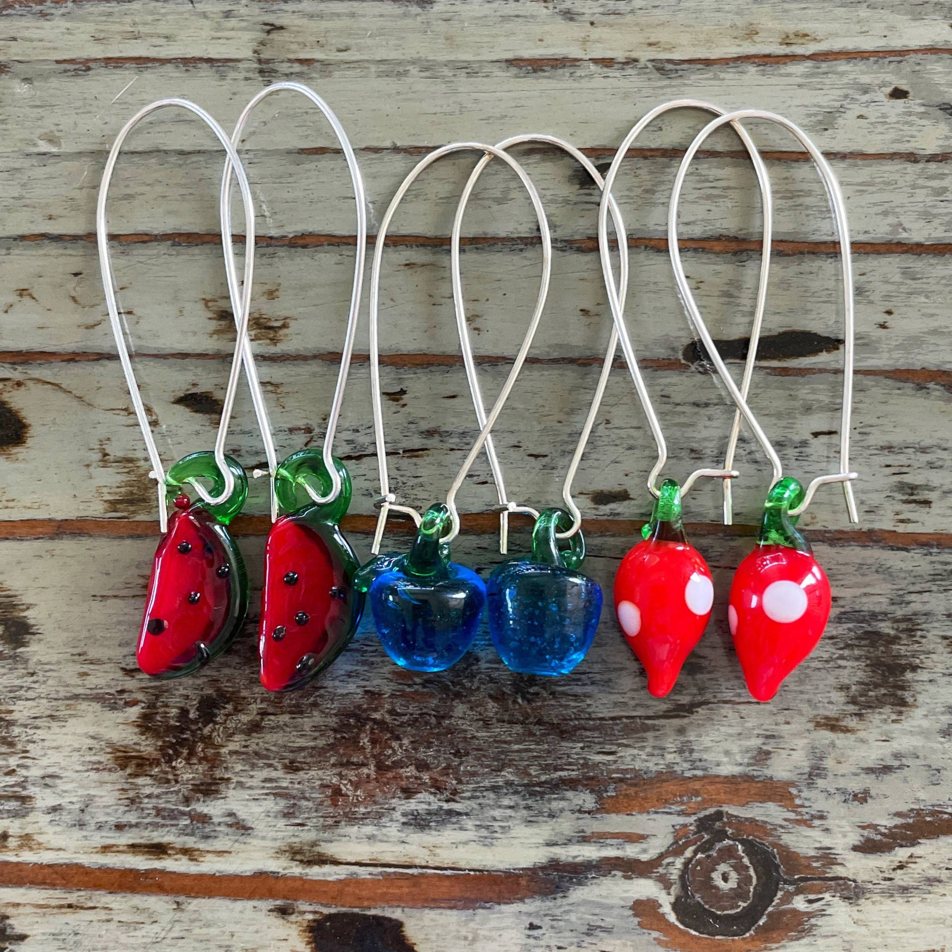 Glas Frucht Ohrringe - Erdbeere, Blaubeere, Wassermelone Perfekt Für Den Sommer von BettysGlassBeads
