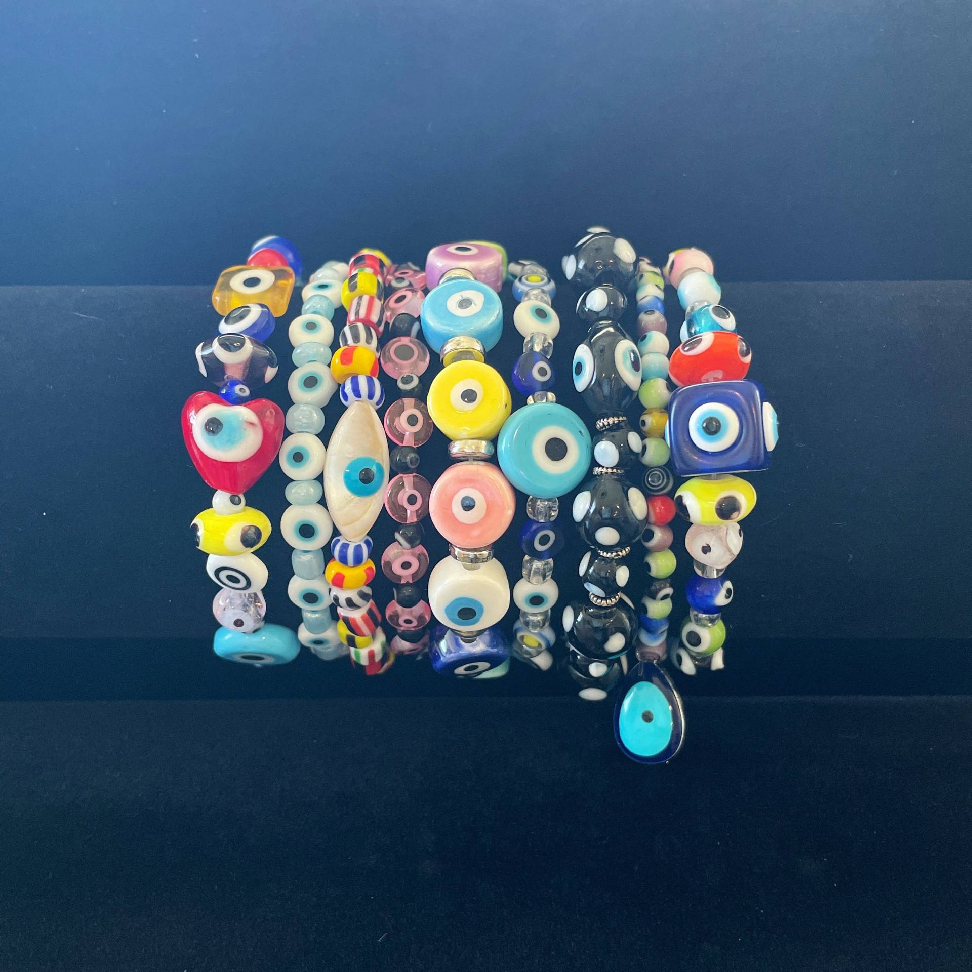 Millefiori Evil Eye Armbänder, Schutzarmband, Multicolor Mit Rocailles, 18 cm von BettysGlassBeads