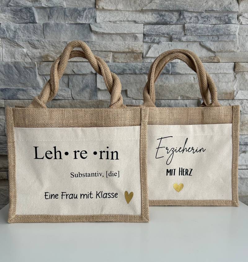 Jutetasche, Geschenk, Lehrerin, Frau Mit Klasse, Erzieherin Herz von BettysKreativStudio