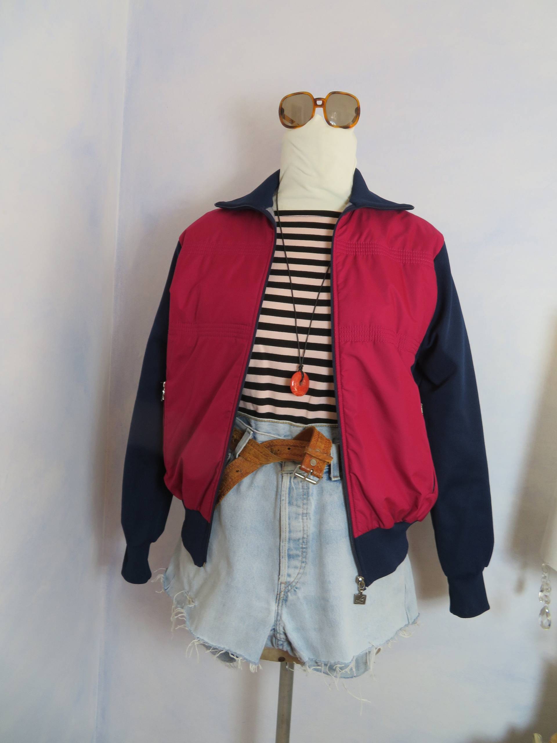 70Er Jahre Luippold Wattierte Trainingsjacke Nylon Shell Windbreaker Size M Burgundy Marine Color Blocking von BettysVintageHouse