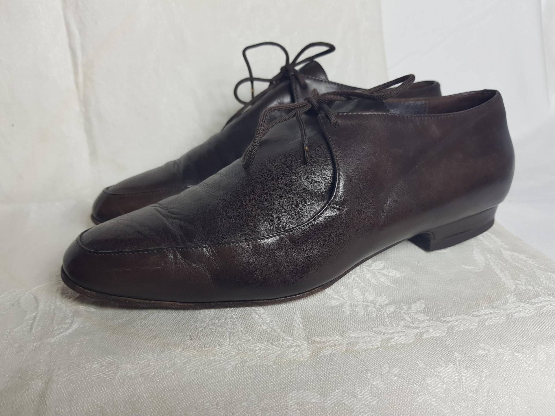 Braun 1-Loch Leder-Loafer Gerade Zehe Lederstiefelette Umberto Ginocchietti Hand Gearbeitet in Italien Eu 36, 5/Us 6/Uk 4, 100% Lederschuhe von BettysVintageHouse