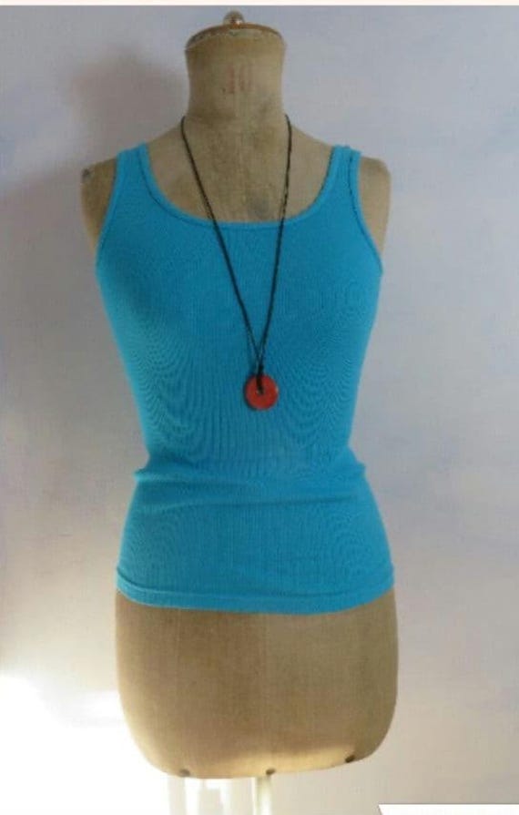 Deadstock 70S Vintage Ribbed Cotton Tanktop Light Azur Blue - Size S/xs Geripptes Unterhemd von BettysVintageHouse