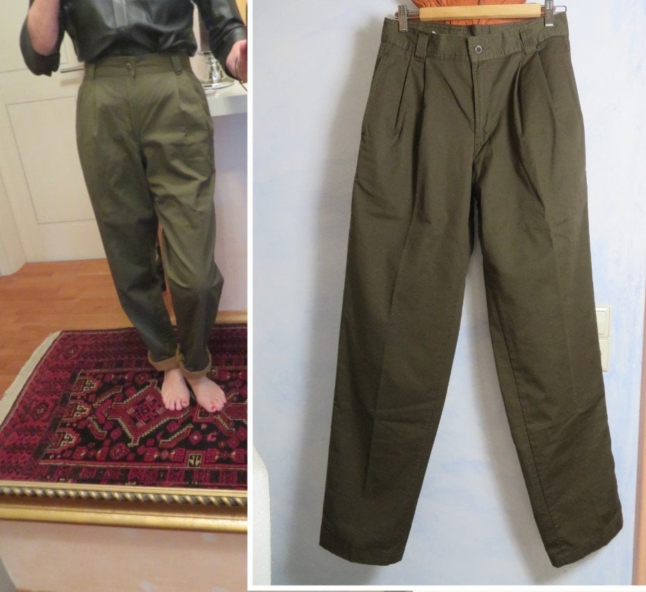 Deadstock Pionier Nato Olive Workwear Pants W30 L34 Plissiert Warmfutter Hohe Taille Bundfalten Hose Worker Wide Leg Warm Vintage Bnwt von BettysVintageHouse