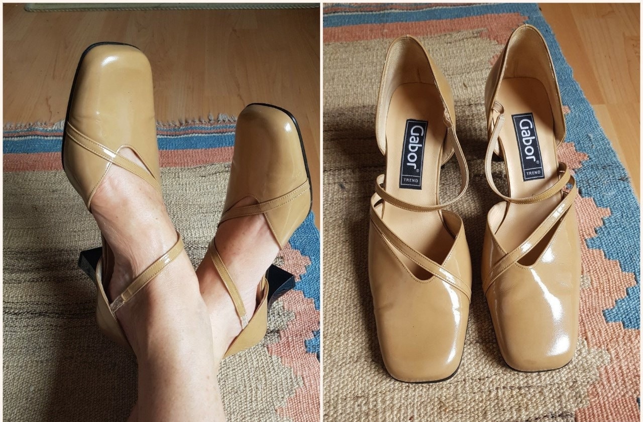 Eckige Zehe Lackleder Sandalette Size Eu 39/Us 8/Uk 6 Swing Absatz "Gabor Trend" Riemchen Leder Pumps Zum Hineinschlüpfen Y2K Schuhe Vintage von BettysVintageHouse
