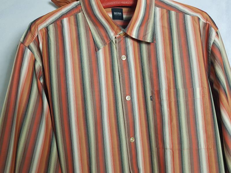 Orange Braun Hugo Boss Gestreiftes Hemd Mens Size Xxl Brusttasche Fein Oberhemd 100% Baumwolle Y2K Business Freizeit Orange Braun Hugo Boss Gestreiftes Hemd Mens Size Xxl Brusttasche Fein Oberhemd 100% Baumwolle Y2K Business Freizeit von BettysVintageHouse