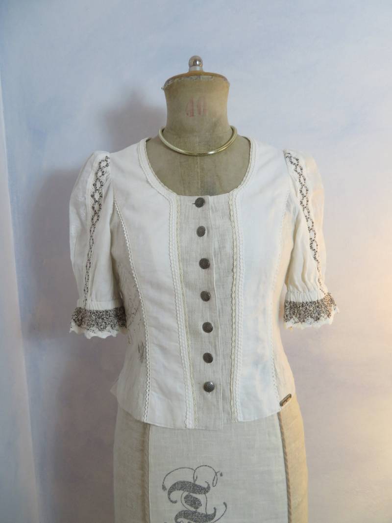 Vintage Leinen-Mieder Bluse Size S Creme Natur Puffärmel Klöppel Spitze Trachten Bayerisch Spieth Und Wensky Traditionelle Hemd Vintage Leinen-Mieder Bluse Size S Creme Natur Puffärmel Klöppel Spitze Trachten Bayerisch Spieth Und Wensky Traditionelle Hemd von BettysVintageHouse
