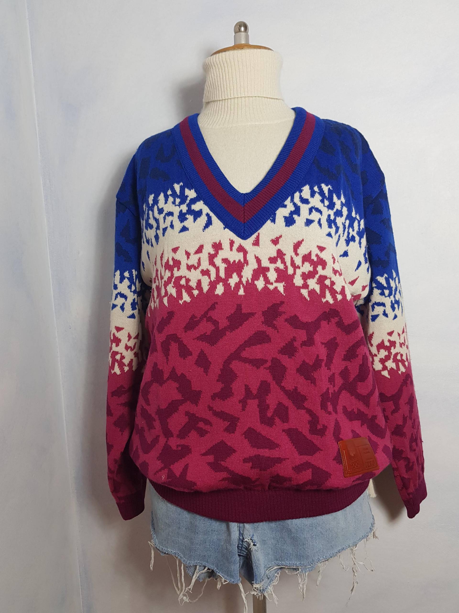 Vintage Olympiade 1994 Pullover 100% Wolle Wolf Sport Norwegen Lillehammer 94 Mens Size Xl Fire/Ice Pattern Pink Blau von BettysVintageHouse