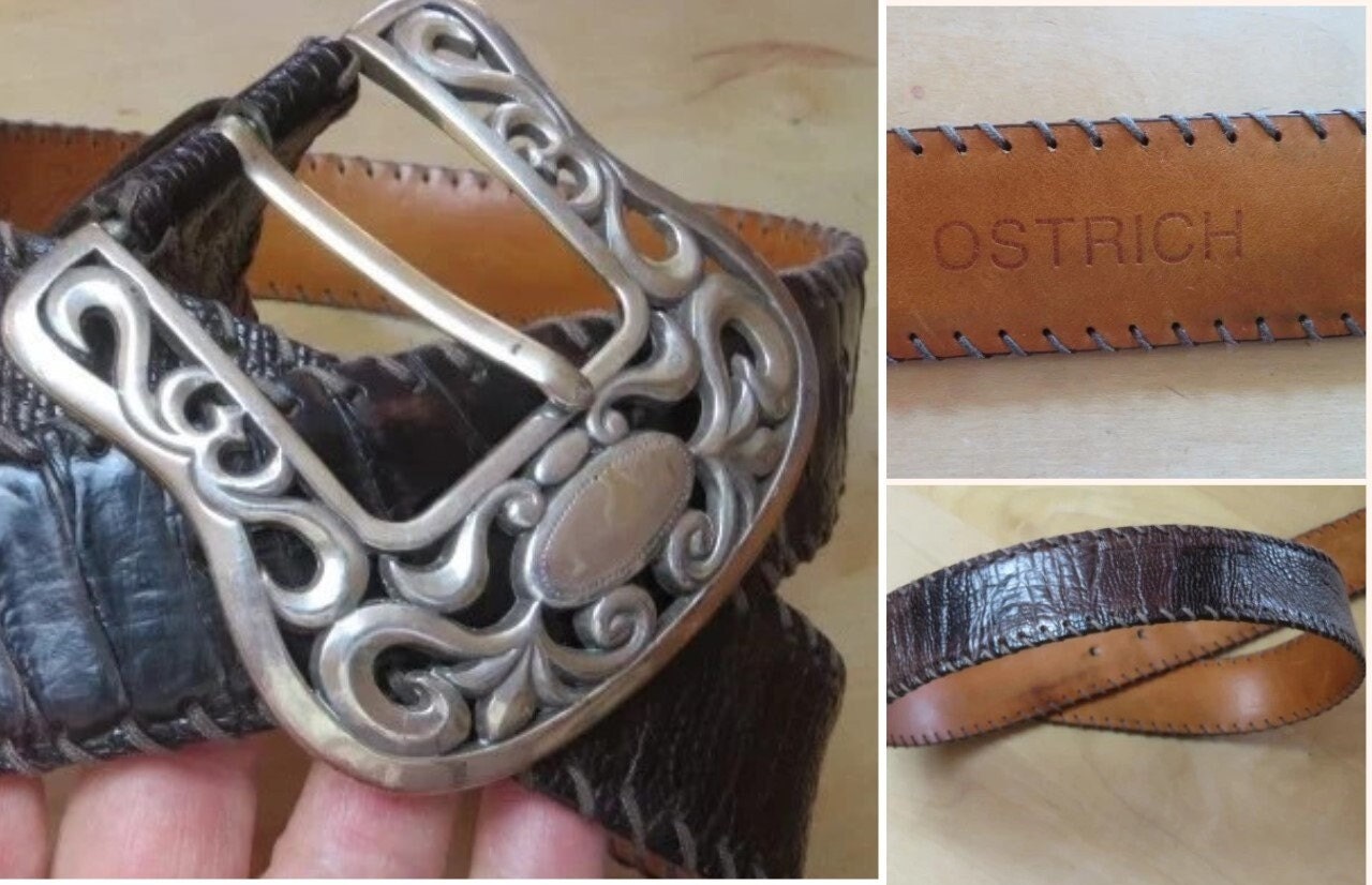 Vintage Straussenleder Gürtel Original Reptiles House Milano Braun Ostrich Strauss Ledergürtel 85 X 4 cm Wechselgürtel von BettysVintageHouse