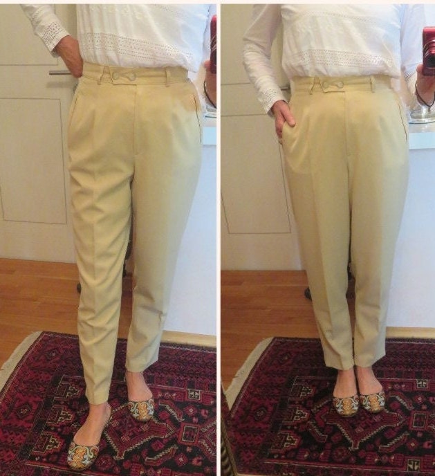 Vintage Womans Size M High Waist Stoff Hose Mit Wolle Taillenhose Adrette Karotte Mom Pants 80Er 70Er Jahre von BettysVintageHouse