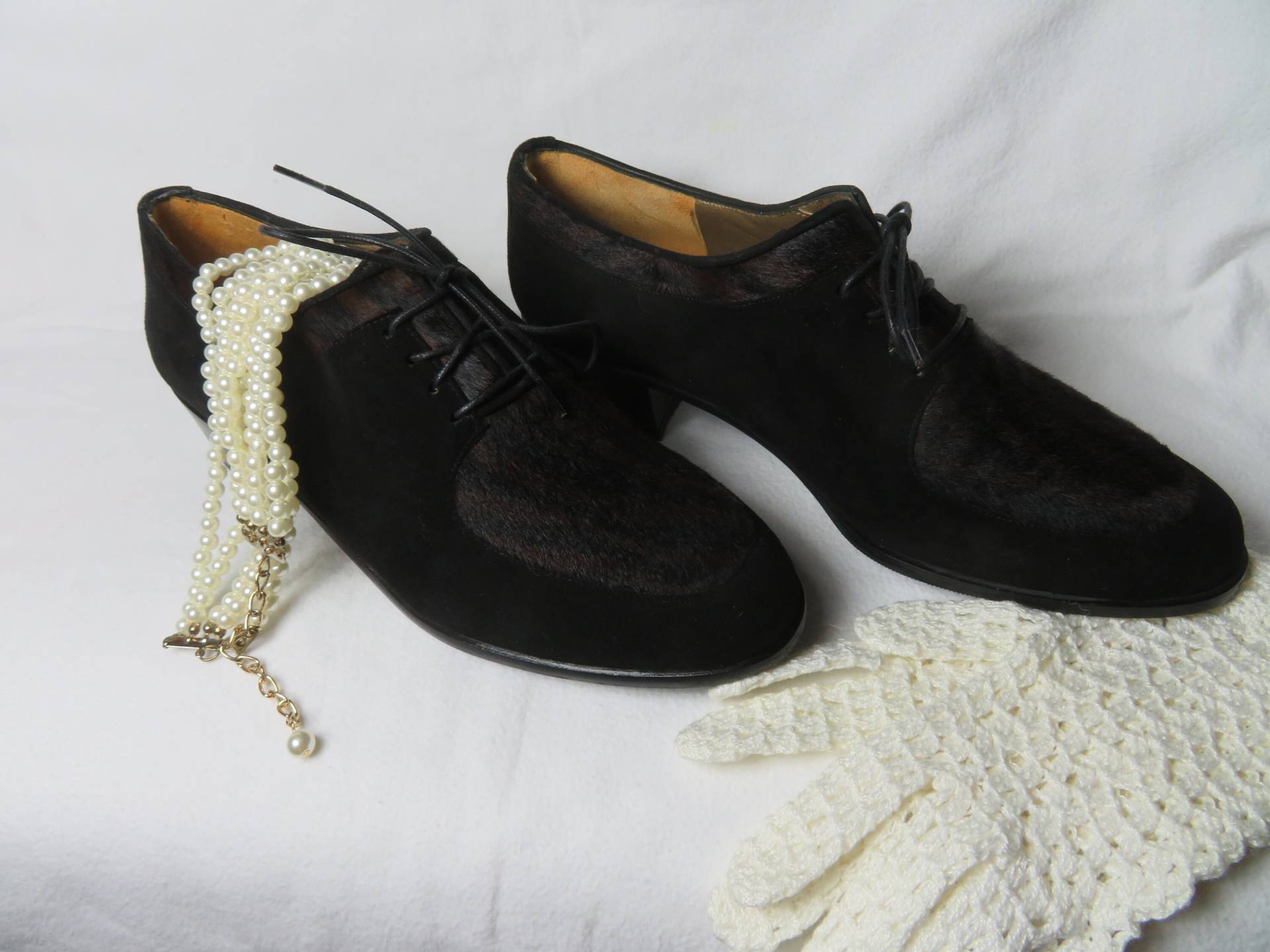 stuart Weitzman Schwarz Wildleder/Pelz Schnürschuhe Eu 38/Uk 5, 5/Us 7, 5 Absatz-Halbschuhe Braun Zebra Muster Designer Alles Leder Schuhe von BettysVintageHouse