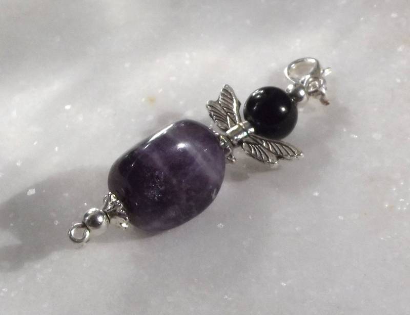 Amethyst Onyx Edelstein Schlüsselanhänger Libelle Taschenanhänger von Betulek