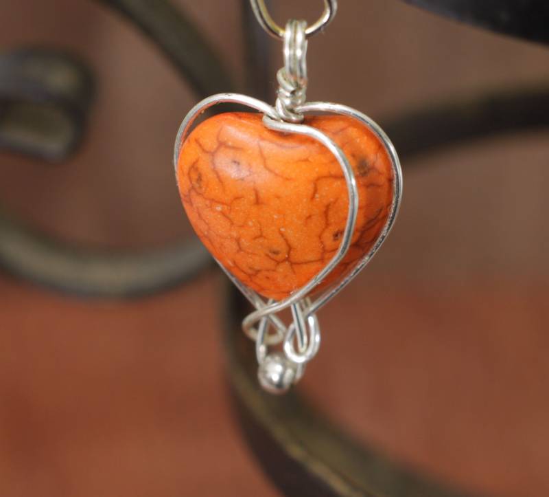 Draht Gewickelt Orange Howlith Herz Anhänger Valentine Geschenk von Betulek