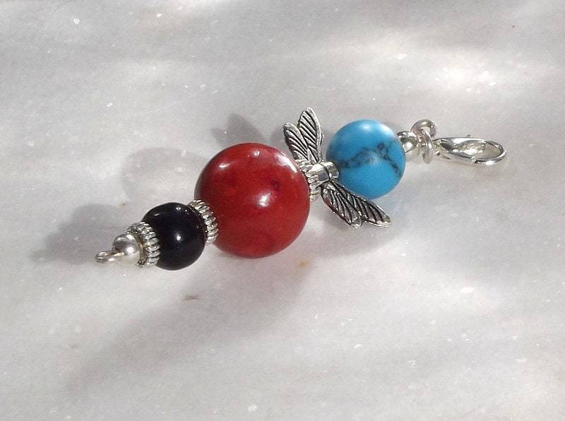 Edelstein Zipper Pull Perlen Schlüsselanhänger Mit Howlith, Koralle, Onyx von Betulek