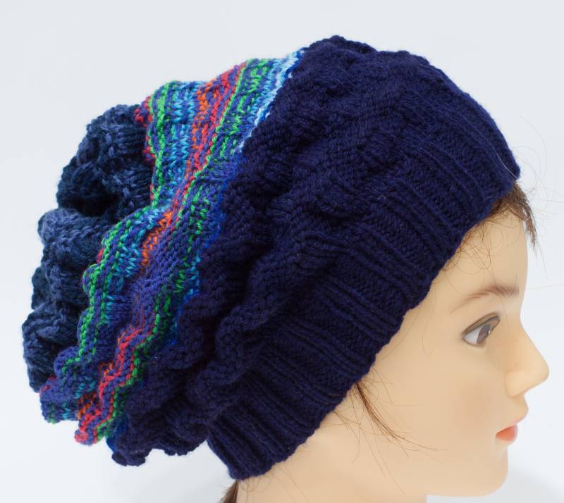 Gestrickte Slouchy Hut, Dunkelblaue Mütze Für Ihn, Sackende Hut Freund Erwachsene Oder Teenager von Betulek