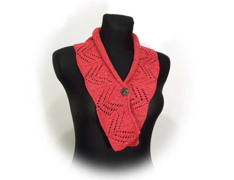 Handgestrickter Baumwolle Schalkragen Rote Abnehmbare Spitze von Betulek