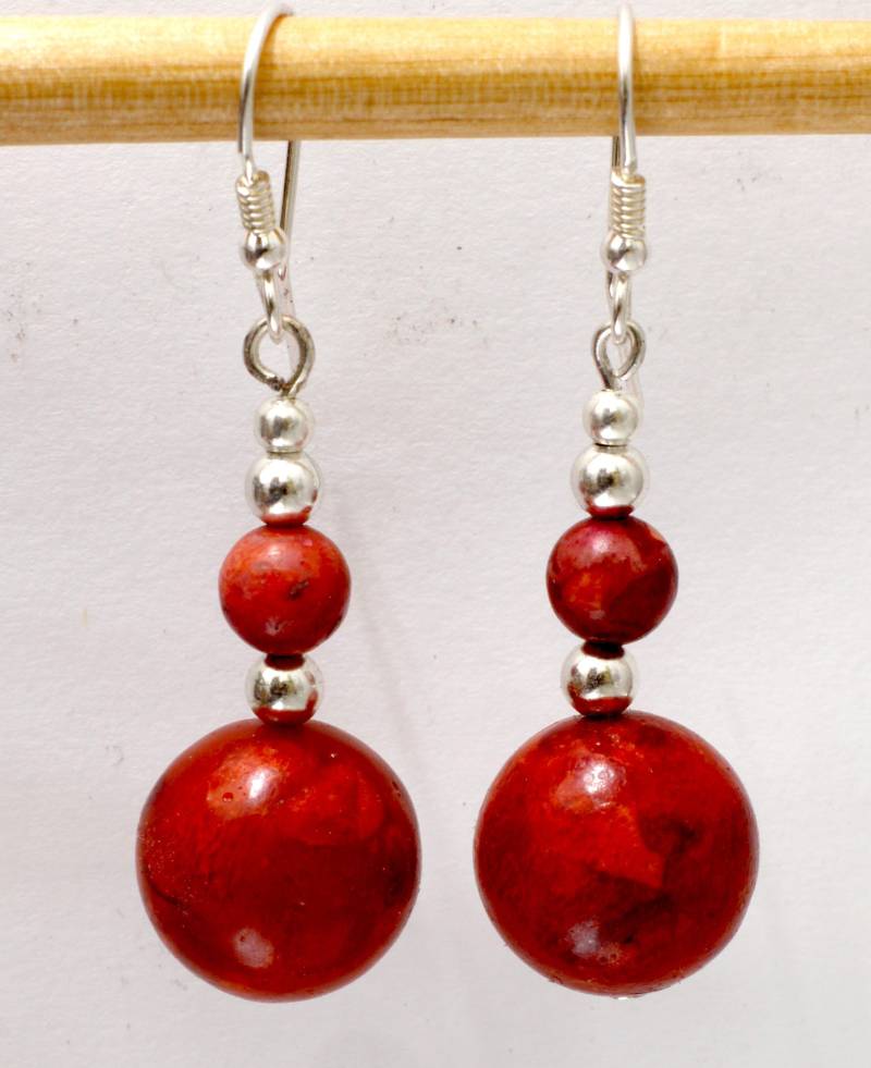 Korallen Baumeln Ohrringe, Statement Rot Boho Oma Schmuck von Betulek