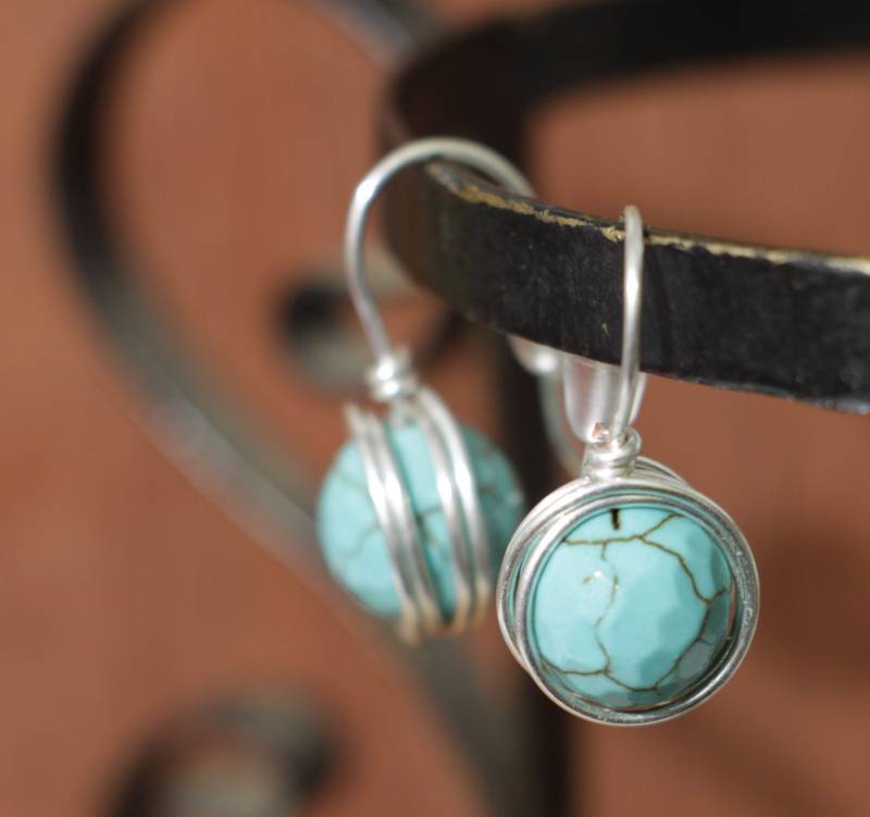 Ohrringe +Türkis Aus Gold - Oder Silberdraht Gewickelt, Schlicht Schmuck von Betulek