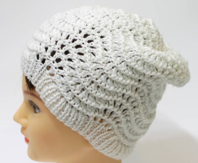 Weiße Spitze Strickmütze, Frauen Sommer Hüte Kopfschmuck, Unisex Boho Slouchy Mütze von Betulek