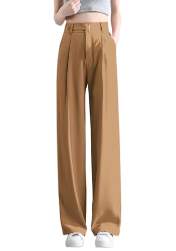 Betusline Damen Halbelastische Taille Gerades Bein Stoffhose Bürokleid Hosen X-Small - X-Large, Caramel, M von Betusline