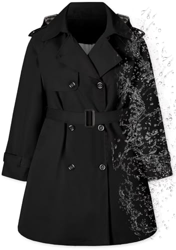 Betusline Regenjacke für Mädchen und Damen, wasserdicht, mit Kapuze, 3 Jahre, Größe XXL, Wasserfest - 2# Schwarz, 9-10 Jahre von Betusline