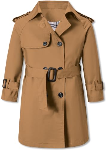 Betusline Wasserdichter Trenchcoat für Jungen, zweireihig, klassisch, mit Gürtel, Outwear, Jacke, Kleid, Mäntel, 1# Braun, 11-12 Years von Betusline