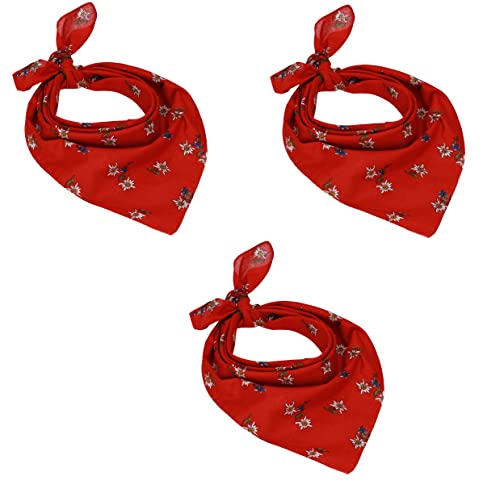 Betz 3er Pack Nickituch Edelweiß Halstuch Bandana Kopftuch Größe ca. 55 x 55 cm 100% Baumwolle Farbe rot von Betz