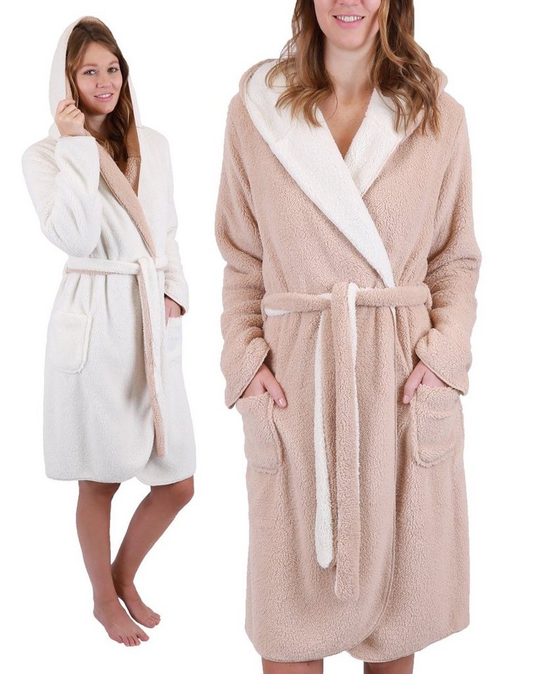 Betz Bademantel Wendebademantel KIEL Saunamantel mit Kapuze, 100% Polyester, Kapuze, Gurtel, Bindegürtel sowie 2 aufgesetzte Taschen von Betz