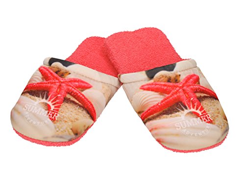 Betz Badepantoletten Hotel Slipper Badeslipper Frottee Frottier Hausschuhe für Sie und Ihn SEESTERN rot, Größe M (36/40) von Betz