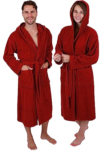 Betz Baumwolle Bademantel mit Kapuze für Herren und Damen - Saunabademantel - langer Bademantel - Saunamantel - Farbe dunkelrot - Größe L/XL - FULDA von Betz