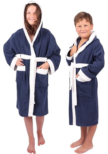 Betz Frottee Kapuzen Kinder Bademantel Dover 100% Baumwolle Größe 158/164 dunkelblau/weiß von Betz