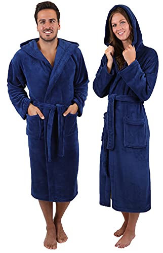 Betz Mikrofaser Bademäntel für Herren und Damen - Saunabademantel - langer Bademantel - Saunamantel mit Kapuze - STOCKHOLM - Größe L-XL Navy von Betz