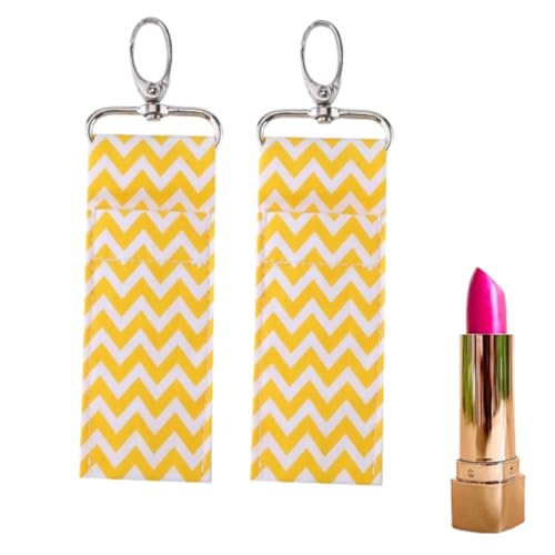 2pcs Lippenstifthalter Keychain, Chapsticks Halter Lippenbalsam Halter Beutel Beutel Metallschlüsselringe für Reiseband (Gelb) von Beufee