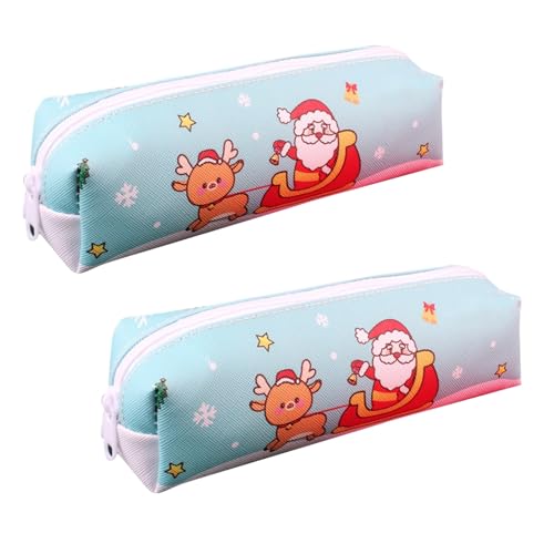 Beufee 2 Stück Federmäppchen, Weihnachtsmann-Federmäppchen, großes Fassungsvermögen, weihnachtlicher Schreibwaren-Organizer, Federmäppchen mit Reißverschluss für Büro, Schule von Beufee
