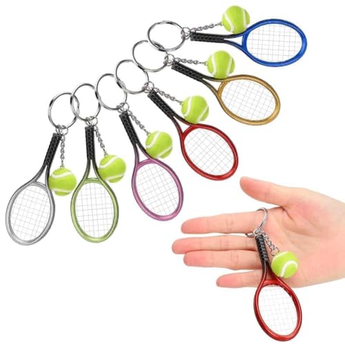 Beufee 6 Stück Mini-Tennisschläger Schlüsselanhänger Schlüsselanhänger, Verschiedene Schlüsselanhänger Anhänger Tennisanhänger Tennis Schlüsselanhänger zum Aufhängen von Taschenanhängern von Beufee