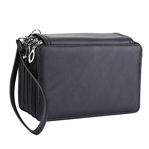 Beufee Farbiger Bleistiftkoffer, 72 Slots farbige Bleistift Organizer PU Leder Stiftbeutel große Kapazität für Stifte Aquarellstifte schwarz von Beufee