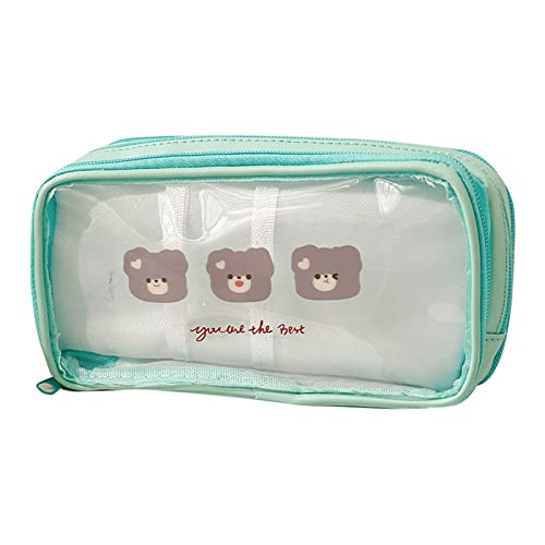 Bleistiftkoffer, transparent niedliches Cartoon -Muster große Kapazität Bleistiftbeutel Penator Organizer Bag Stellbeutel Schreibwarener Organisator (Grün DREI Bär) von Beufee
