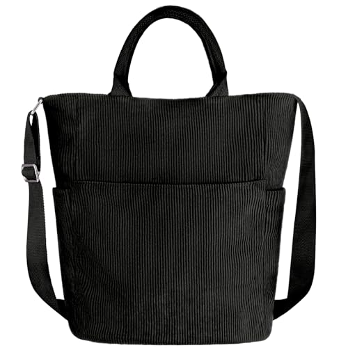 Beurlike Cord-Tragetasche für Damen, große Umhängetasche, Hobo-Tasche, lässige Kuriertasche, Schultertasche für Shopping, Arbeit, Schwarz, Einheitsgröße Beurlike Cord-Tragetasche für Damen, große Umhängetasche, Hobo-Tasche, lässige Kuriertasche, Schultertasche für Shopping, Arbeit, Schwarz, Einheitsgröße von Beurlike