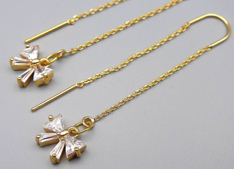 Lange Ohrhänger Feine Kettchen Ganz Zart Schleife Kristall Glas "Sparkling Bow' von BeuteStueckchen