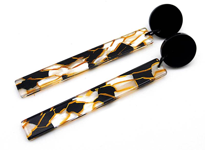 Mondäne Ohrhänger Schmal Lang Perlmutt Schimmernd Schwarz Gold Elegant 20Er Jahre Stil "Swingtime' von BeuteStueckchen