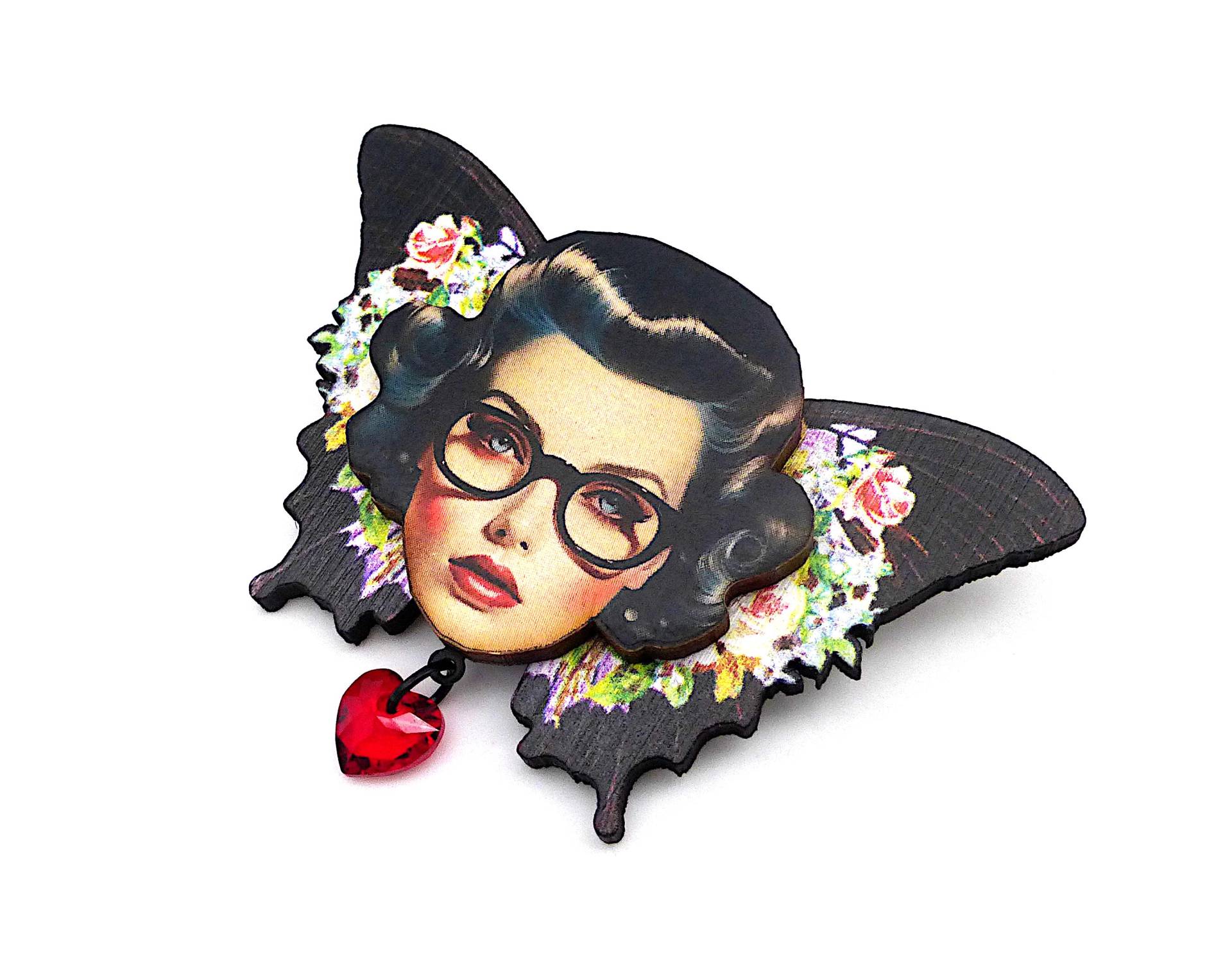 Skurrile Brosche Aus Holz Schmetterlingsfrau Mit Swarovski-Kristall "Nerdy Butterfly' von BeuteStueckchen