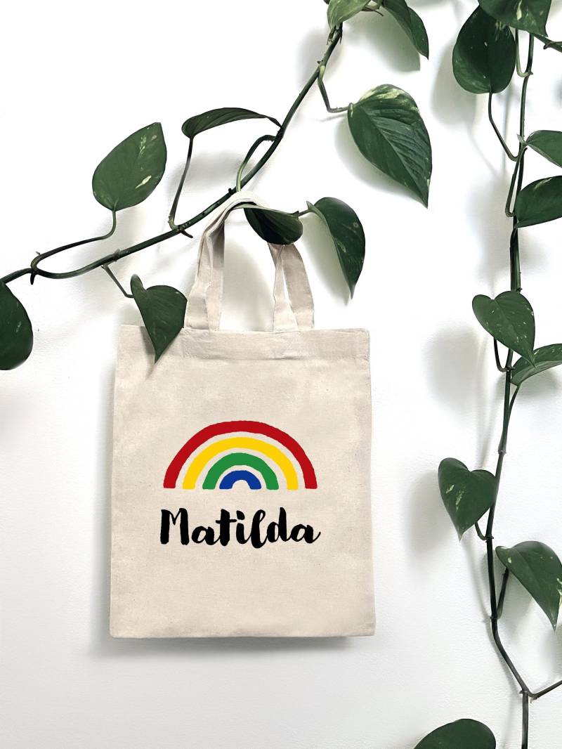 Jutebeutel Kinder Handbemalt Regenbogen Personalisiert Name Beutelfee Baumwolle Tasche Beutel von Beutelfee
