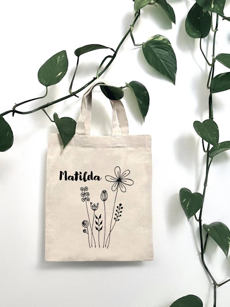 Jutebeutel Kinder Handbemalt Wildblumen Personalisiert Name Beutelfee Baumwolle Tasche Beutel von Beutelfee