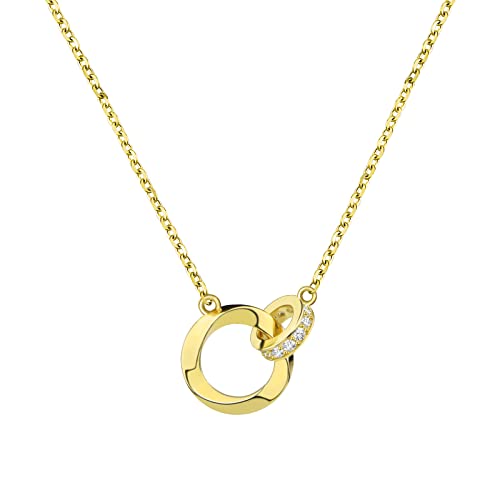 Beutirer Gold Halskette Damen mit 5A Zirkonia, Doppelter Kreis Anhänger Kette Gold Frauen, 18K Vergoldet Schwester Freundschafts Mutter Tochter Halskette, Geburtstag Muttertag Valentinstag Geschenke von Beutirer
