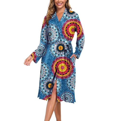 Beuwltpa Dademantel Damen Lang, Morgenmantel Leicht, Weich V-Ausschnitt und Langarm Dademäntel, Kimono mit Taschen Passend für Sauna Spa Surf Reisen Loungewear von Beuwltpa