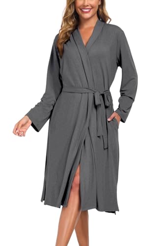 Beuwltpa Dademantel Damen Lang, Morgenmantel Leicht, Weich V-Ausschnitt und Langarm Dademäntel, Kimono mit Taschen Passend für Sauna Spa Surf Reisen Loungewear von Beuwltpa
