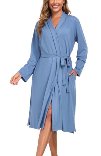 Beuwltpa Dademantel Damen Lang, Morgenmantel Leicht, Weich V-Ausschnitt und Langarm Dademäntel, Kimono mit Taschen Passend für Sauna Spa Surf Reisen Loungewear von Beuwltpa