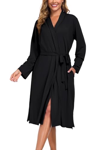 Beuwltpa Dademantel Damen Lang, Morgenmantel Leicht, Weich V-Ausschnitt und Langarm Dademäntel, Kimono mit Taschen Passend für Sauna Spa Surf Reisen Loungewear von Beuwltpa